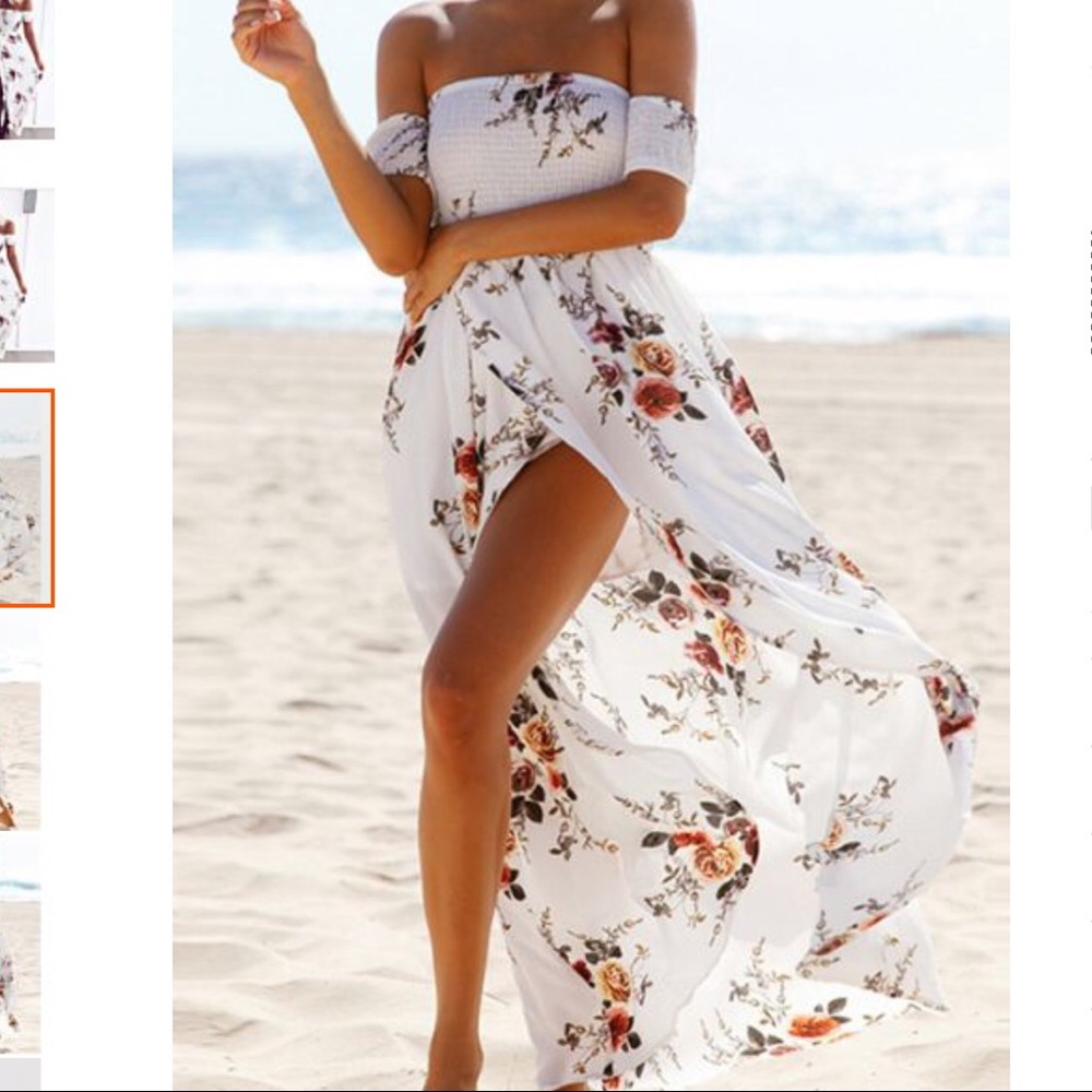 Available Chiffon Maxi Lining Floral Beach Dress - Picture 3 of 7